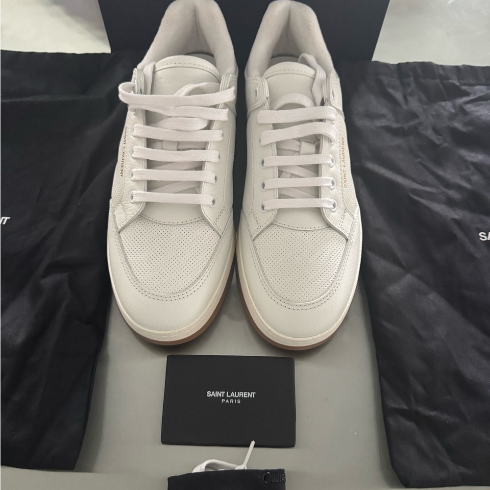 Saint Laurent White and Tan Unisex Sneakers - Picture 6 of 11